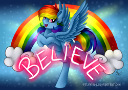 Size: 1280x905 | Tagged: safe, artist:julunis14, rainbow dash, pegasus, pony, g4, cloud, cute, female, heart eyes, mare, motivational, multicolored hair, rainbow, smiling, solo, wingding eyes