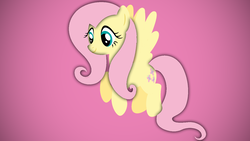 Size: 1366x768 | Tagged: safe, artist:4ourletters, fluttershy, pegasus, pony, g4, female, lineless, pink background, simple background, smiling, solo, spread wings, wallpaper, wings