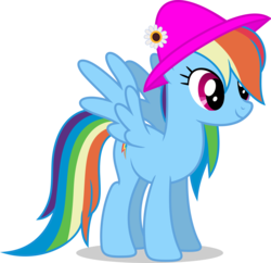 Size: 7000x6783 | Tagged: safe, artist:luckreza8, rainbow dash, pegasus, pony, g4, absurd resolution, female, hat, mare, rainbow dash always dresses in style, simple background, smiling, solo, transparent background, vector