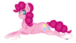 Size: 1280x720 | Tagged: safe, artist:jbond, pinkie pie, earth pony, pony, g4, chest fluff, female, mare, no pupils, prone, simple background, solo, unshorn fetlocks, white background