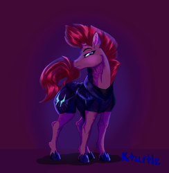 Size: 1592x1628 | Tagged: safe, artist:kaciequeen, tempest shadow, pony, unicorn, g4, my little pony: the movie, armor, broken horn, female, horn, mare, raised eyebrow, solo, standing, turned head