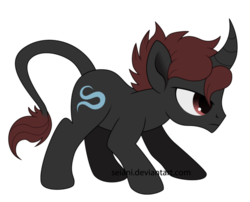 Size: 600x485 | Tagged: safe, artist:seiani, oc, oc only, oc:worm watcher, pony, unicorn, curved horn, horn, leonine tail, male, simple background, solo, stallion, transparent background, watermark
