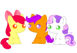 Size: 3000x2100 | Tagged: safe, artist:spice5400, apple bloom, scootaloo, sweetie belle, earth pony, pegasus, pony, unicorn, g4, chibi, cutie mark crusaders, female, filly, simple background, transparent background, trio