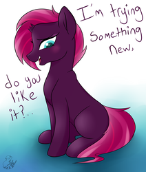 Size: 2792x3288 | Tagged: safe, artist:sugarwings-art, fizzlepop berrytwist, tempest shadow, pony, unicorn, g4, my little pony: the movie, alternate hairstyle, blank flank, blushing, broken horn, cute, female, gradient background, high res, horn, mare, simple background, solo, tempestbetes