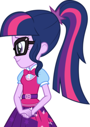 Size: 3000x4248 | Tagged: safe, artist:cloudy glow, artist:eljosephrivera, sci-twi, twilight sparkle, equestria girls, equestria girls specials, g4, my little pony equestria girls: dance magic, bowtie, clothes, female, glasses, ponytail, simple background, skirt, smiling, solo, transparent background, vector, vest