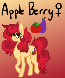 Size: 750x900 | Tagged: safe, artist:eppyminecart, oc, oc only, oc:apple berry, earth pony, pony, icey-verse, female, glasses, gradient background, magical lesbian spawn, mare, next generation, offspring, parent:applejack, parent:strawberry sunrise, parents:applerise, red background, simple background, solo