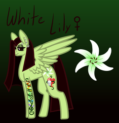 Size: 770x800 | Tagged: safe, artist:eppyminecart, oc, oc only, oc:white lilly, pony, icey-verse, ear piercing, earring, eyebrow piercing, female, goth, gradient background, green background, jewelry, magical lesbian spawn, mare, next generation, nose piercing, offspring, parent:applejack, parent:strawberry sunrise, parents:applerise, piercing, simple background, solo, tattoo