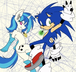 Size: 3500x3311 | Tagged: source needed, safe, alternate version, artist:steelsoul, dj pon-3, vinyl scratch, pony, unicorn, semi-anthro, g4, crossover, digital art, high res, jewelry, looking at you, male, necklace, ring, sonic the hedgehog, sonic the hedgehog (series)