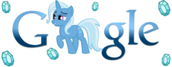 Size: 1800x700 | Tagged: safe, artist:thepolymath, trixie, g4, google, logo, logo parody, raised hoof, simple background, smiling, transparent background, vector