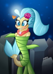 Size: 768x1068 | Tagged: dead source, safe, artist:snakeythingy, princess skystar, seapony (g4), g4, my little pony: the movie, blushing, bondage, bound, bubble, dorsal fin, female, fin, fin wings, fins, fish tail, flowing mane, flowing tail, heart, mummification, ocean, seaweed, seaweed wrap, smiling, solo, story included, tail, underwater, water, wings, wrapped up, wrapping