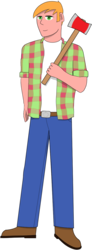 Size: 499x1358 | Tagged: safe, artist:totallynotabronyfim, big macintosh, human, g4, axe, belt buckle, blue jeans, boots, clothes, flannel, humanized, male, shoes, simple background, solo, transparent background, weapon