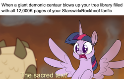Size: 1400x900 | Tagged: safe, artist:heir-of-rick, owlowiscious, twilight sparkle, alicorn, bird, owl, pony, g4, twilight's kingdom, spoiler:star wars, colored pupils, female, fujoshi, image macro, implied shipping, mare, meme, open mouth, ponified, shocked, spread wings, star wars, star wars: the last jedi, tragedy, twilight sparkle (alicorn), wings