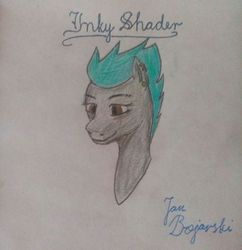 Size: 496x512 | Tagged: safe, oc, oc only, oc:inky shader, pony, female, mare, mohawk, punk, solo, tattoo artist, traditional art