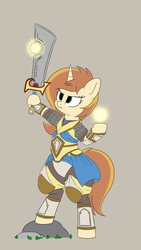 Size: 1080x1920 | Tagged: safe, artist:andelai, oc, oc only, oc:celice, pony, unicorn, armor, ashbringer, bipedal, fantasy class, female, flat colors, knight, paladin, simple background, solo, sword, warcraft, warrior, weapon, world of warcraft