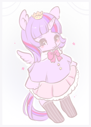 Size: 392x546 | Tagged: safe, artist:poofy-pup, twilight sparkle, alicorn, pony, semi-anthro, g4, clothes, crown, cute, dress, female, jewelry, regalia, socks, solo, twilight sparkle (alicorn)