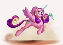 Size: 1754x1240 | Tagged: safe, artist:jeki, princess cadance, alicorn, pony, g4, cute, cutedance, female, food, glowing horn, horn, ice cream, magic, mare, smiling, solo, tongue out