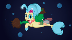 Size: 3840x2160 | Tagged: safe, artist:vogon42, princess skystar, oc, oc:frost d. tart, seapony (g4), g4, my little pony: the movie, bubble, eyes closed, high res, hug, seaponified, smiling, species swap, underwater