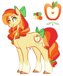 Size: 673x800 | Tagged: safe, artist:wolfyfree, oc, oc only, oc:honeycrisp, earth pony, pony, blaze (coat marking), bow, braid, braided tail, coat markings, cutie mark, facial markings, female, hair bow, magical lesbian spawn, mare, next generation, offspring, parent:applejack, parent:rainbow dash, parents:appledash, simple background, socks (coat markings), solo, standing, tail bow, transparent background