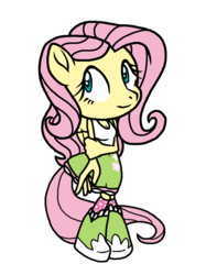 Size: 1024x1371 | Tagged: safe, artist:eeveewhite97, fluttershy, anthro, g4, breasts, cleavage, clothes, equestria girls outfit, skirt, sonic the hedgehog, sonic the hedgehog (series), sonicified, tank top