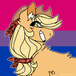Size: 879x879 | Tagged: safe, artist:beaniedragon, applejack, earth pony, pony, g4, bisexual pride flag, bisexuality, female, mare, pride, pride flag, solo