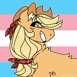 Size: 879x879 | Tagged: safe, artist:beaniedragon, applejack, pony, g4, female, gender headcanon, lgbt headcanon, mare, pride, pride flag, solo, trans female, transgender, transgender pride flag