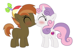 Size: 3000x2000 | Tagged: safe, artist:smallbluetiger, button mash, sweetie belle, earth pony, pony, unicorn, g4, colt, duo, female, filly, foal, high res, kiss on the lips, kissing, male, puppy love, ship:sweetiemash, shipping, simple background, straight, transparent background