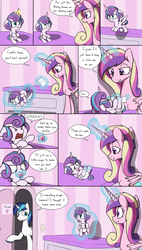 Size: 3000x5300 | Tagged: safe, artist:skitter, princess flurry heart, queen chrysalis, shining armor, alicorn, changeling, changeling queen, pony, comic:change of heart (skitter), g4, age regression, baby, baby flurry heart, baby pony, changing table, comic, crying, crying baby, crying infant, diaper, diapered, diapered filly, diapering, disguise, disguised changeling, fake cadance, female, fetish, fussing, fussing baby, fussing infant, fussy, fussy baby, fussy infant, impostor, infant, levitation, magic, open diaper, pacifier, tail, tail hole, telekinesis, white diaper