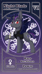 Size: 800x1399 | Tagged: safe, artist:vavacung, oc, oc only, oc:night blade, bat pony, pony, fangs, female, mare, scar, sword, weapon