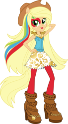 Size: 8171x14909 | Tagged: safe, artist:sugar-loop, applejack, equestria girls, g4, my little pony equestria girls: rainbow rocks, absurd resolution, alternate hairstyle, boots, box art, clothes, female, hand on hip, high heel boots, leggings, shoes, simple background, skirt, solo, transparent background, vector