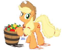 Size: 3307x2549 | Tagged: safe, artist:blue-paint-sea, applejack, earth pony, pony, g4, apple, bucket, female, food, high res, mare, ponykart, simple background, solo, transparent background, vector
