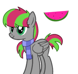 Size: 437x412 | Tagged: artist needed, source needed, useless source url, safe, oc, oc only, oc:watermelon punch, pegasus, pony, pony town, base used, clothes, female, food, mare, punch, scarf, simple background, solo, watermelon, white background