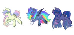 Size: 1024x480 | Tagged: safe, artist:akiiichaos, oc, oc only, earth pony, pegasus, pony, unicorn, magical lesbian spawn, offspring, parent:fluttershy, parent:princess luna, parent:rainbow dash, parent:twilight sparkle, parents:lunadash, parents:lunashy, parents:twiluna