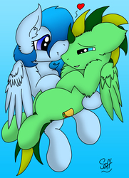 Size: 1836x2531 | Tagged: safe, artist:tacomytaco, oc, oc only, oc:taco.m.tacoson, pegasus, pony, chest fluff, cute, gradient background, male, snuggling