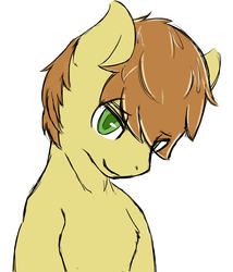 Size: 1800x2100 | Tagged: safe, artist:gamijack, feather bangs, earth pony, pony, g4, eye clipping through hair, lidded eyes, male, smiling, solo