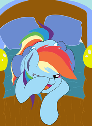 Size: 1024x1408 | Tagged: safe, artist:graphene, color edit, edit, rainbow dash, pony, g4, bed, colored, female, solo