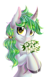 Size: 992x1501 | Tagged: dead source, safe, artist:freckleplant, oc, oc only, pony, flower, simple background, solo, white background