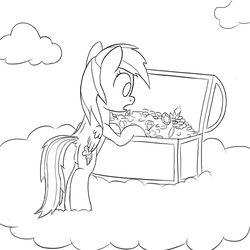 Size: 1000x1000 | Tagged: safe, artist:unsavorydom, rainbow dash, g4, cloud, monochrome, treasure, treasure chest