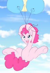 Size: 1334x1954 | Tagged: safe, artist:akainu_pony, pinkie pie, earth pony, pony, g4, balloon, cloud, cute, diapinkes, female, floating, mare, open mouth, sky, smiling, solo, then watch her balloons lift her up to the sky, underhoof