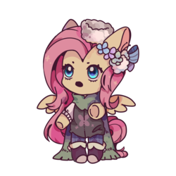 Size: 1378x1378 | Tagged: safe, artist:nitrogenowo, fluttershy, pony, semi-anthro, g4, chibi, clothes, coat, female, hat, mare, scarf, simple background, solo, transparent background, winter outfit