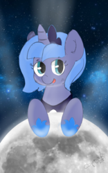 Size: 1600x2560 | Tagged: safe, artist:c0pter, princess luna, pony, g4, female, filly, filly luna, moon, solo, tangible heavenly object, woona, younger