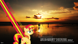 Size: 1366x768 | Tagged: safe, artist:eddoeditya28, sunset shimmer, pony, unicorn, g4, bali, female, indonesia, solo, standing, sunset, sunshine shimmer, wallpaper