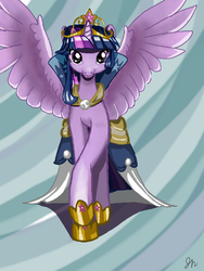 Size: 512x680 | Tagged: safe, artist:visiouscatlovet, twilight sparkle, alicorn, pony, g4, big crown thingy, clothes, coronation dress, dress, female, jewelry, regalia, solo, twilight sparkle (alicorn)