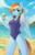 Size: 1527x2355 | Tagged: safe, alternate version, artist:fensu-san, rainbow dash, pegasus, anthro, g4, arm behind head, armpits, beach, breasts, clothes, female, looking at you, mare, one-piece swimsuit, reasonably sized breasts, stupid sexy rainbow dash, swimsuit, water, wet mane