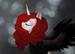 Size: 1700x1240 | Tagged: safe, artist:cloud-fly, oc, oc only, alicorn, pony, eyes closed, female, mare, rain, solo