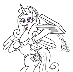 Size: 499x498 | Tagged: safe, artist:jargon scott, princess cadance, alicorn, pony, g4, 30 minute art challenge, bipedal, cadance's pizza delivery, clothes, dropping, female, food, hat, hoof hold, lineart, mare, monochrome, open mouth, peetzer, pizza, pizza box, shirt, simple background, sketch, smiling, solo, white background