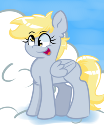 Size: 640x768 | Tagged: safe, artist:tranzmuteproductions, derpy hooves, pegasus, pony, g4, cloud, female, mare, open mouth, solo