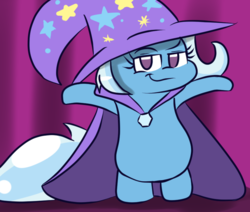 Size: 857x726 | Tagged: safe, artist:tranzmuteproductions, trixie, pony, unicorn, g4, bipedal, cape, clothes, female, hat, mare, smug, solo, trixie's cape, trixie's hat