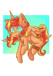 Size: 1000x1414 | Tagged: safe, artist:jackytheripperart, sunset shimmer, alicorn, pony, g4, alicornified, choker, female, mare, race swap, shimmercorn, smiling, solo, spiked wristband, wristband