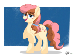 Size: 2048x1536 | Tagged: safe, artist:pimpartist101, oc, oc only, oc:neapolitan creme, earth pony, pony, female, glasses, mare, offspring, parent:cheese sandwich, parent:pinkie pie, parents:cheesepie, raised hoof, solo