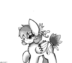Size: 1180x1024 | Tagged: safe, oc, oc only, oc:emily, pegasus, pony, black and white, contest entry, female, grayscale, monochrome, signature, solo, wip